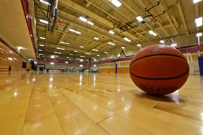 indoor basketball sitting on gym floor