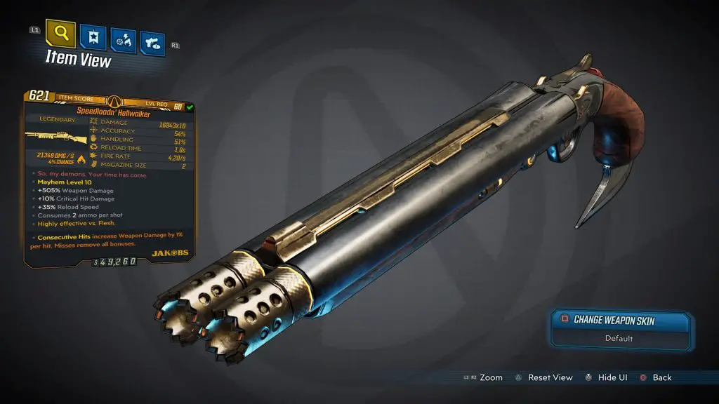 Item view of the Speedloadn Hellwalker Shotgun