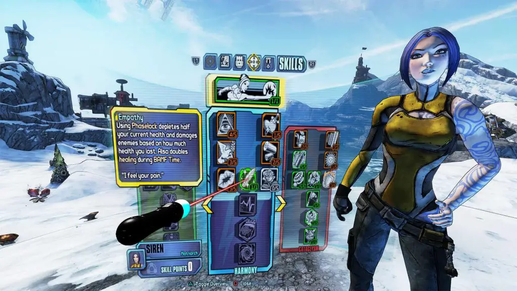 Maya the Siren's menu screen in Borderlands 2