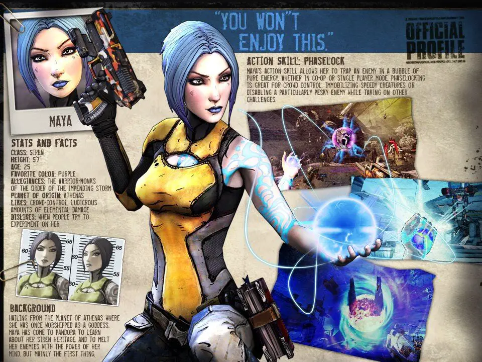 Maya the Siren's official profile in Borderlands 2