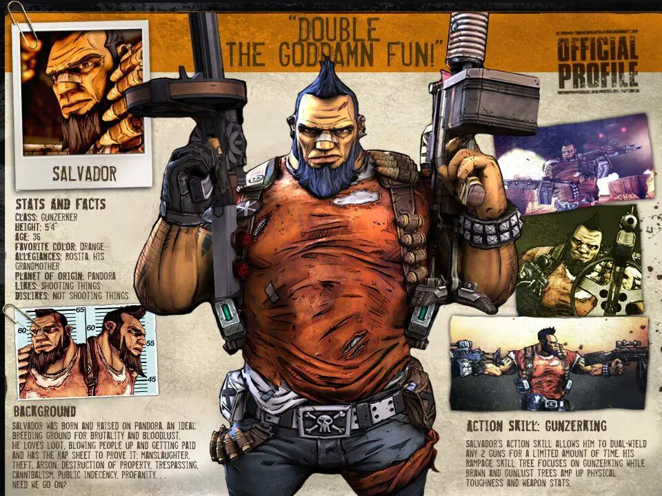 Salvador the Gunzerker's official profile in Borderlands 2