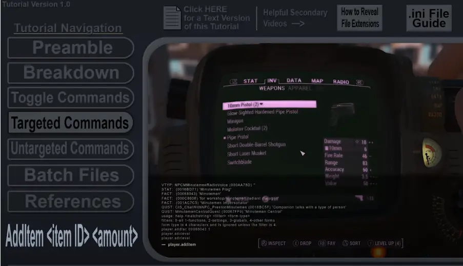 Screenshot of the Add <itemID><amount> screen in Fallout 4.