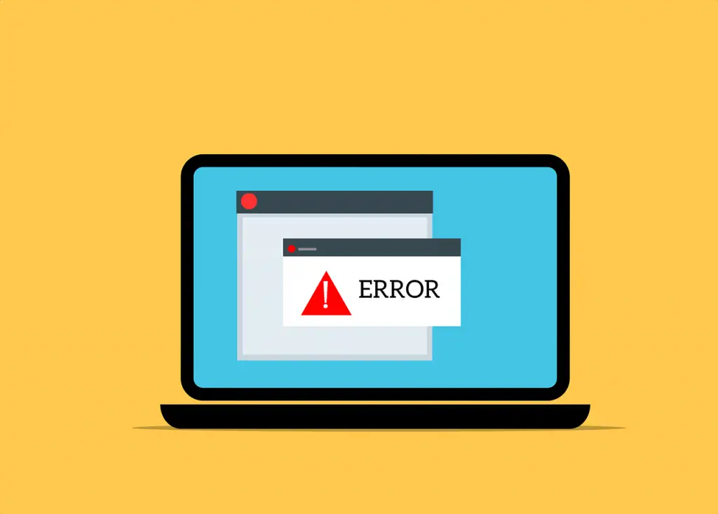 Drawing of a laptop displaying an error screen. 