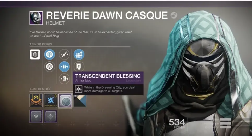 Reverie Dawn Casque helmet in Destiny 2