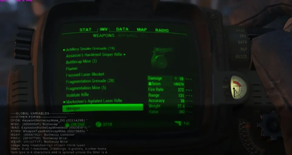 Junk list in developer console in Fallout 4